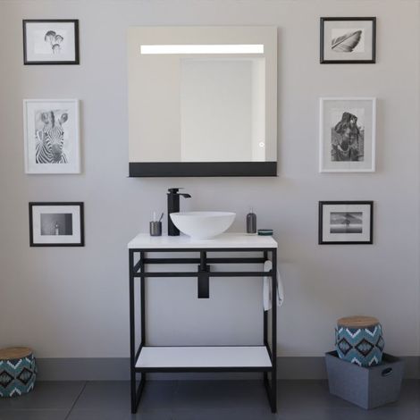 BadezimmerMˆbel 70 cm mit ‹ Aufsatzwaschbecken STRUCTURA und Etal LED-Spiegel Ò Weifl (1/5)