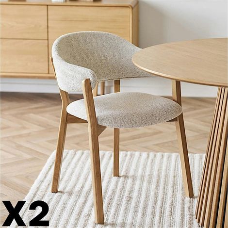Fauteuil de table en bois et tissu beige (lot de 2) AMSTERDAM (1/5)