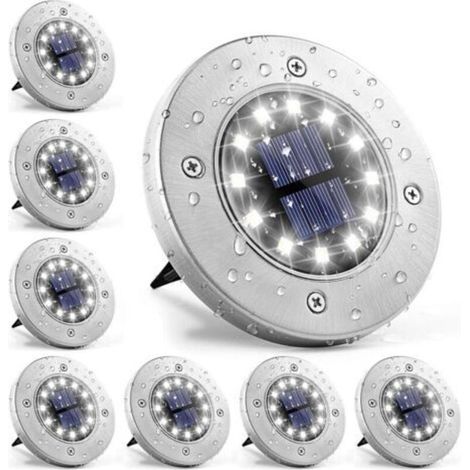 Lampe solaire 12 LEDs étanche IP46 – Acier inoxydable – Éclairage extérieur pour jardin, terrasse, pelouse – Pack de 8 unités (1/5)