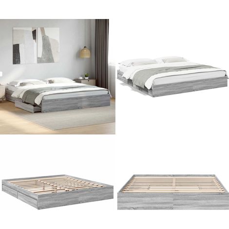 Bettgestell mit Schubladen Grau Sonoma 180x200cm Holzwerkstoff - Bettesrahmen - Doppelbett - Holzbettfundament - Schrankbett - Grau Sonoma - Home & Living (1/5)