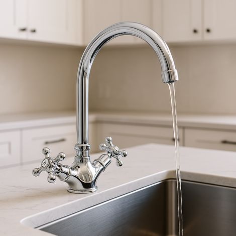 Rubinetto bagno miscelatore lavabo a cascata alta, ottone cromato