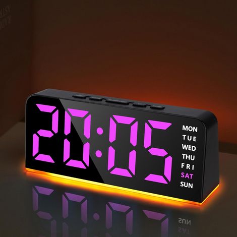 Réveil Numérique avec Veilleuse Inférieure, LED Réveil Matin avec Grands Chiffres, Snooze, Semaine, Luminosité Réglable, 12/24 Heures, Double Alarme pour Table de Chevet Chambre Bureau, Rose (1/5)