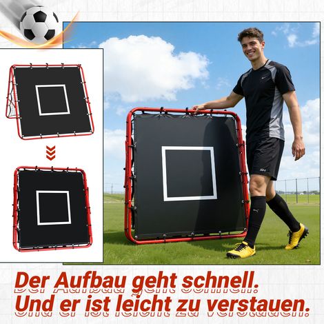 Wolketon Doppelseitiges Fußball-Rückprallnetz 120 x 120 cm mit 420D-Zielplane, verstellbarer Winkel, klappbar, Trainingsnetz für Garten und Fußballtraining