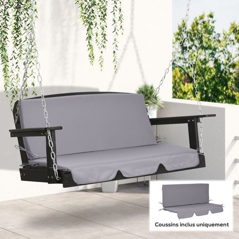 Coussin de balancelle 3 places gris anthracite 130x45x5 cm, lot de 2, assise moelleuse pour hamac de jardin suspendu
