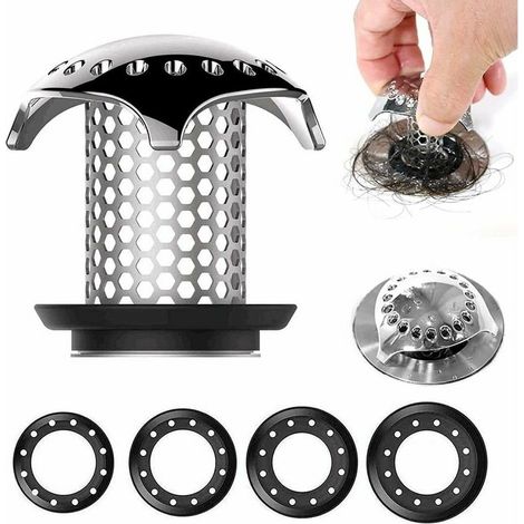 à Baignoire Attrape Cheveux Filtre en Acier Drain Inoxydable pour Drain de Douche,Tailles de Drain de 3.5cm à 4.5cm,4 Caoutchouc (1/5)