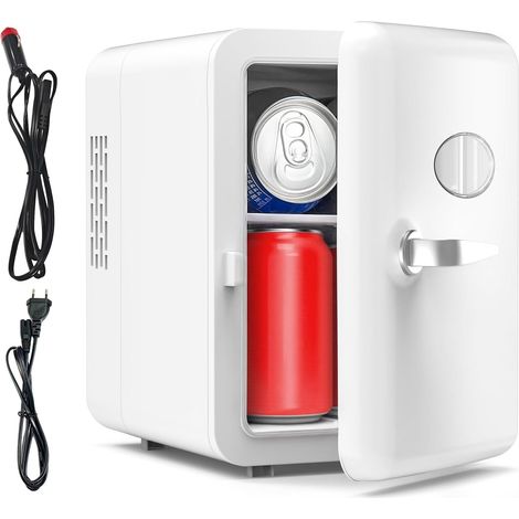 Mini refrigerador de habitación, 4 litros/6 latas, 220 V CA/12 V CC, refrigeración termoeléctrica, ideal para alimentos, belleza, oficina, dormitorio, coche (blanco) (1/5)