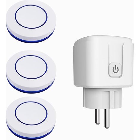 Prise Telecommande Sans Fil, Prise Connectée Extérieure RF433 MHz émetteur Radio Émetteur + Récepteur Commande Sans Fil 100m, 3500W Max Commutateur Sans Fils (3 interrupteur 1 récepteur) (1/5)