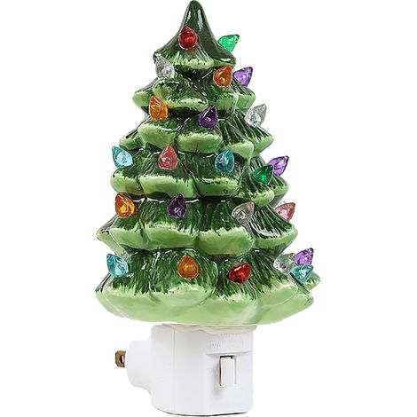 Dekorative Keramik-Weihnachtsbaum-Nachtleuchte, zum Einstecken, grün, für Nachttische, Schreibtische und Wohnzimmer. (1/5)