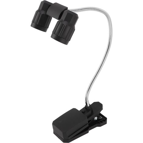 Lampe à pince LED double tête, orientable à 360°, alimentée par piles, idéale pour barbecue, lecture et tente de camping. (1/5)