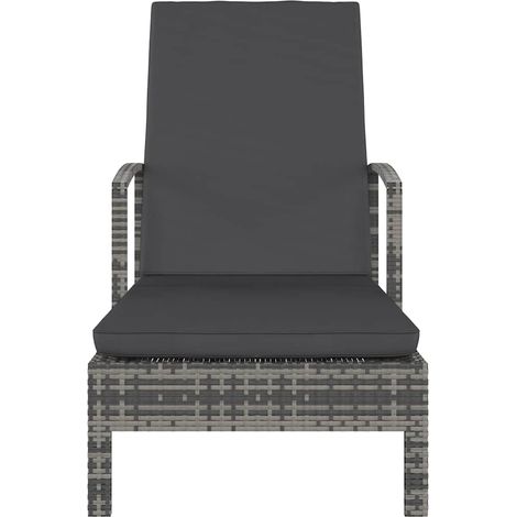Chaise longue, Fauteuil Relax, pour Jardin Balcon Camping, avec accoudoirs Résine tressée Gris OIB9165E (1/5)