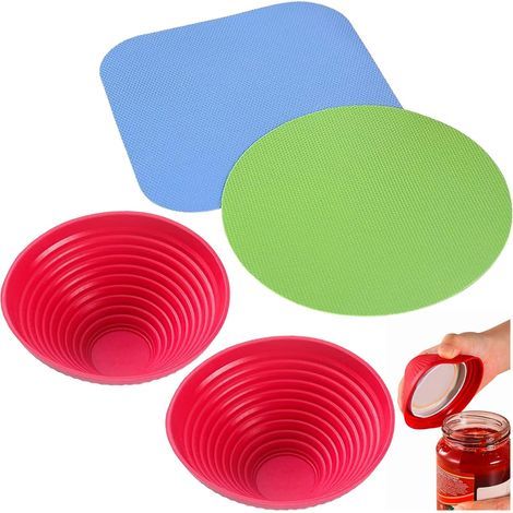 Set mit 4 multifunktionalen Flaschenöffnern aus Gummi, wiederverwendbarer Glasöffner, rutschfest für Flaschen. (1/5)