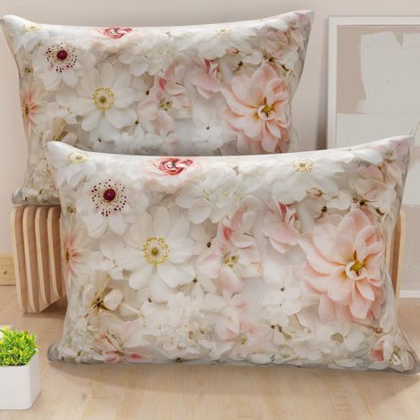 Paire de taies d'oreiller 30 x 50 cm en Microfibre, Coussins d'ameublement, canapé, Salon, 2 Housses de Coussin, taie d'oreiller Florale 06 21, fabriqué en Italie (1/5)