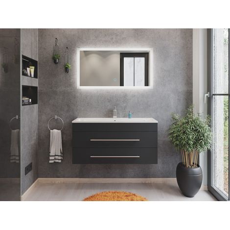 Badmöbel Mars 1000 2-teilig mit LED Spiegel SlimLine grafit