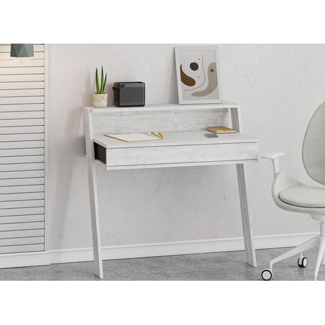 Escritorio 94x91H blanco antiguo y gris antracita con un cajón - Berlino