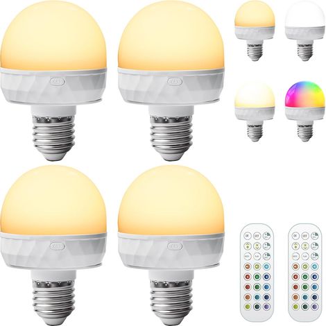 Set mit 4 wiederaufladbaren LED-Ampullen mit Fernbedienung, PC-Material, variabler Intensität, Fassung E27, Magnetverschluss, Notfall-Beleuchtung zum Camping (1/4)