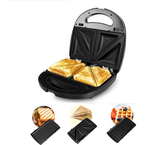 [Multifonction 3 en 1] (Gaufrier, grill, appareil à sandwichs, croque-monsieur, plaques antiadhésives amovibles, 75-AquaForge) (1/5)