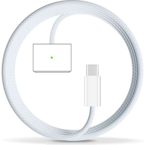 Cargador magnético USB-C de 140 W para MacBook Air/Pro, carga rápida PD, conector magnético de 3.ª generación, cable trenzado de 2 m, ideal para viajes, azul cielo. (1/5)