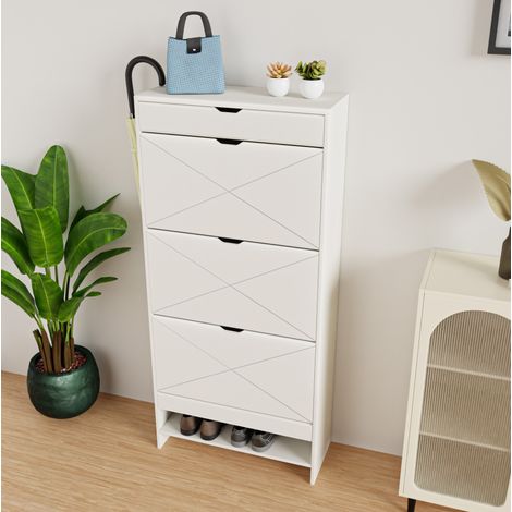 CHICFURN Scarpiera 63 x 26 x 136,5 cm in MDF bianco con cassetto superiore (1/5)