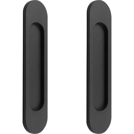 2 manijas ovaladas para puertas corredizas, autoadhesivas, de aleación de aluminio negro mate, sin perforaciones, para puertas corredizas, gabinetes y ventanas, 148 cm (1/5)