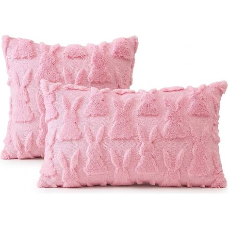 Set di 2 Federe Decorative Morbide in Peluche 40x60 cm Rosa (1/5)