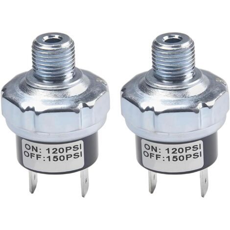 BUNTHAUS 2 Pièces Interrupteur de Pression pour Compresseurs d'air 120-150 Psi Pressostat de Compresseur Air 1/4\" NPT Pressostats de Commande Valve Pompe Automatique DC 12V 24V AC 110V 220V