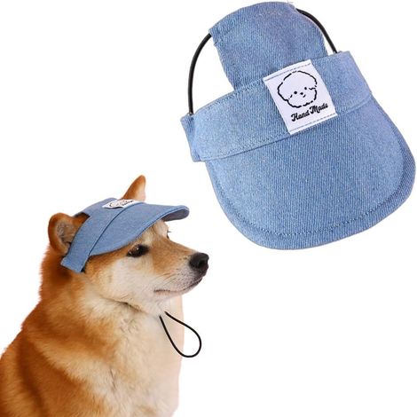 1 casquette de soleil pour chien, ajustable avec trous pour oreilles, en denim, pour chiens petite et moyenne taille, bleu (1/5)