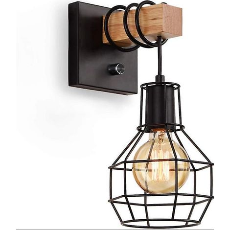 applique Murale Chambre,vieille Lampe De Chevet Industrielle D'intrieur, En Bois Massif Et En Fer (1/5)