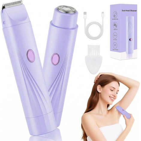 Women's Electric Shaver, 2 in 1 Trimmer Female Intimate Rechargeable Electric Shaver with Waterproof, Wet/Dry Epilator Trimmer for Bikini Face Underarm Leg, Purple (1/5)
