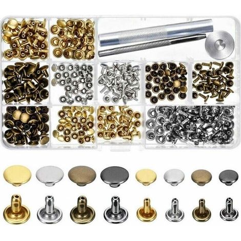 Kit de 240 rivets en cuir – Rivets tubulaires 8mm et 6mm – 4 couleurs : or. argent. bronze. noir – Outils d'installation inclus (1/5)