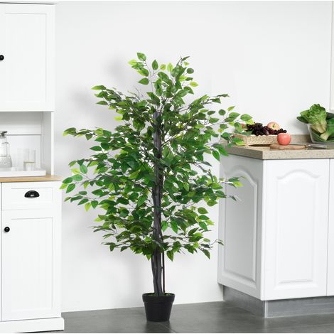 Albero di banyan artificiale 20x145 cm, aspetto realistico, vaso incluso, plastica e cotone, verde (1/5)