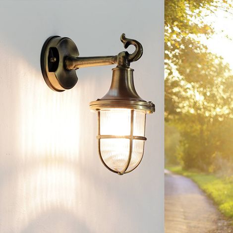 Antike Wandlampe Echt Messing Außen SANTORIN