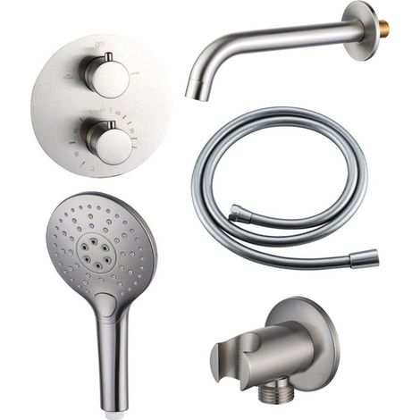 FugaFlow Eccelente Ensemble robinet de baignoire Acces - bec - 22cm raccourcissable - panneau de commande rond - flexible lisse - douchette ronde -