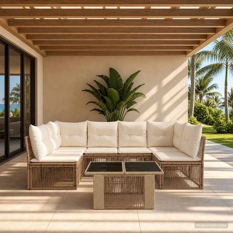 Set Divano da Giardino 7 pz Beige polyrattan vidaXL (1/5)