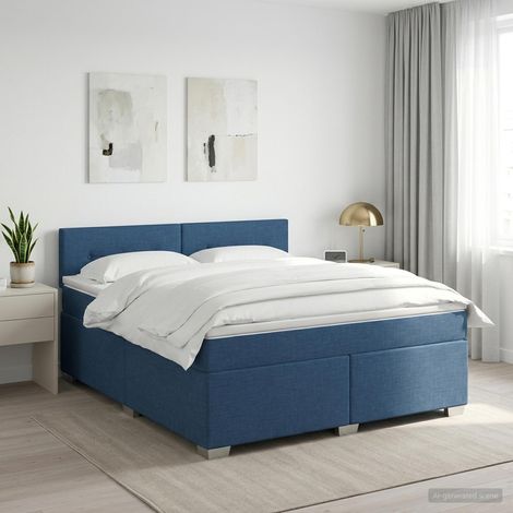 Cama box spring con colchón con cabecera Azul 160 x 200 cm Tela (1/5)