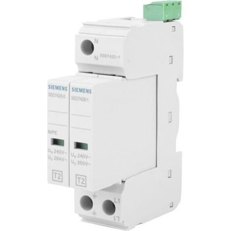 Parafoudre type T2 1P+N Uc 350 V largeur 24 mm 20 kA TN-S avec contacts de signalisation Sentron 5SD7422-1