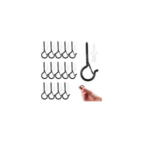 15 Pièces Piton à Visser Noir, Crochet a Visser Inoxydable, avec Boucle de Sécurité, Crochets à Visser pour Plantes, Nichoirs à Oiseaux, Carillons Éoliens et Guirlandes Lumineuses