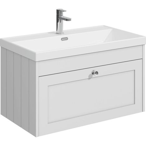 Balterley Butterton 800mm Wall Hung 1 Drawer Unit with Thin Edge Basin 1 Tap Hole - Satin White