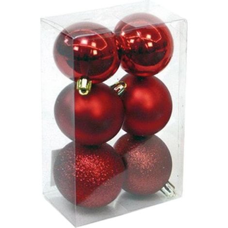 Packung mit 6 Weihnachtskugeln Ø8cm (2 glänzend, 2 matt und 2 glitzernd) aus rotem und goldenem Kunststoff