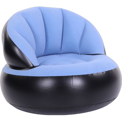 Canapé gonflable ergonomique en PVC épais et floqué, avec dossier, pour camping, intérieur et extérieur, bleu ciel. (1/5)