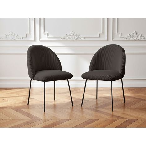 BOBOCHIC - Lot de chaises LALIE tissu velours côtelé et pieds métal noir Taupe (1/5)