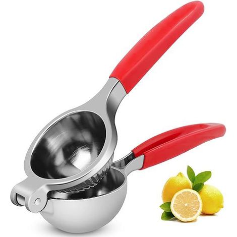 Presse-citron, 22 cm, poignée rouge, presse-agrumes manuel avec poignée souple, très résistant, pour presser les citrons et autres agrumes, facile à nettoyer (1/5)