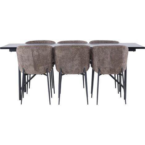 Astrid Essgruppe Esstisch schwarz 6 Stühle Bouclé braun. (1/2)