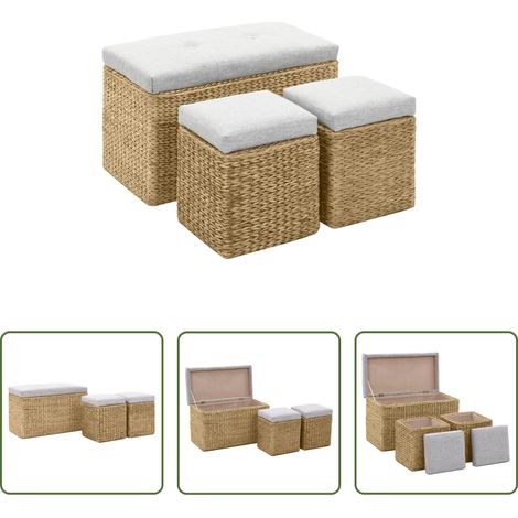 vidaXL Banc et poufs - Banc avec 2 poufs Jacinthe d'eau Gris (1/5)
