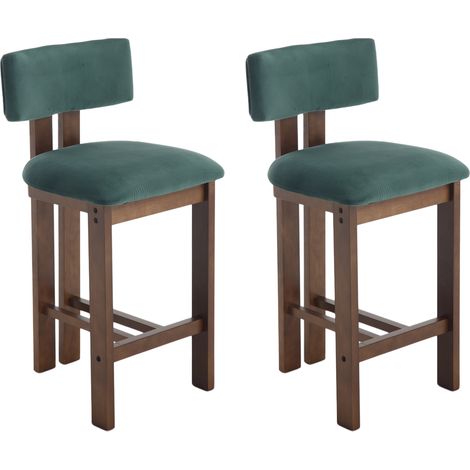 Barhocker 2er Set in Samt weich gepolstert Retro rustikale Theke Stühle mit Holzrahmen für Home Bar Küche Theke, Grün, Wahson (1/5)