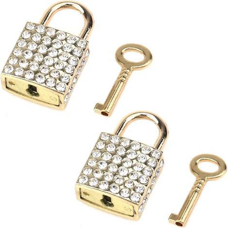 Lot de 2 petits cadenas carrés décoratifs en alliage de zinc avec clés, cadenas décoratifs pour bagages, armoires, sacs à main et boîtes à bijoux. (1/5)