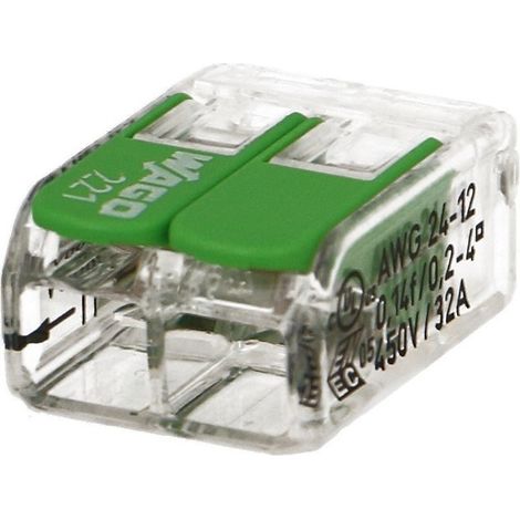 Wago – Connecteur électrique 100 pièces – 2 entrées pour fils souples et rigides jusqu'à 4mm² – Eco-responsable – Green Range