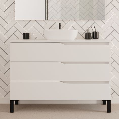Meuble de salle de bain 120cm avec plateau et vasque à poser zeus - 3 tiroirs - sans miroir - blanc - MATA (1/4)