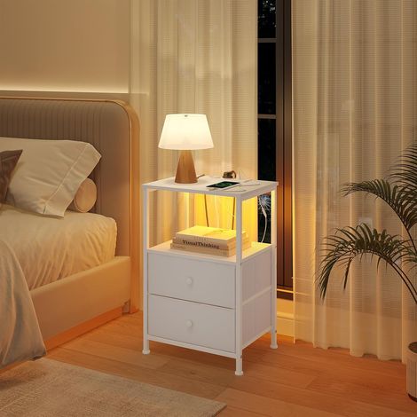 WOLTU 1x Mesita de noche cómoda con 2 cajones y LED blanco