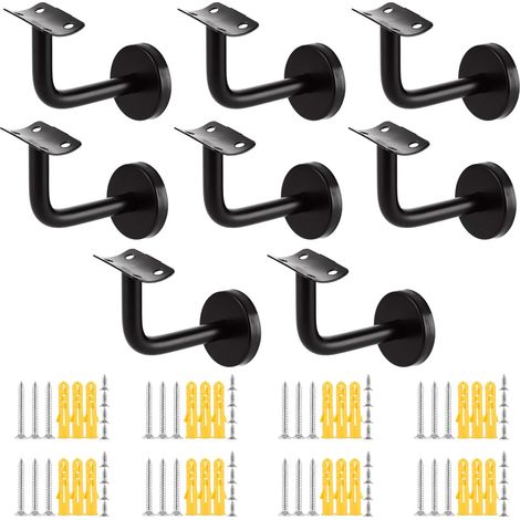 Lot de 8 Support Main Courante Acier Inoxydable 60x80mm Support Rampe Escalier Support de Main Courante D'escalier Supports de Main Courante Noir Support de Rampe pour Intérieur et Extérieur (1/5)