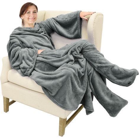 CCYKXA Catalonia Classy Sherpa TV Blanket with Sleeves and Feet, Professional Full Body Cuddle Blanket, Wool Blanket for Women and Men, 190 x 135 cm (1/5)